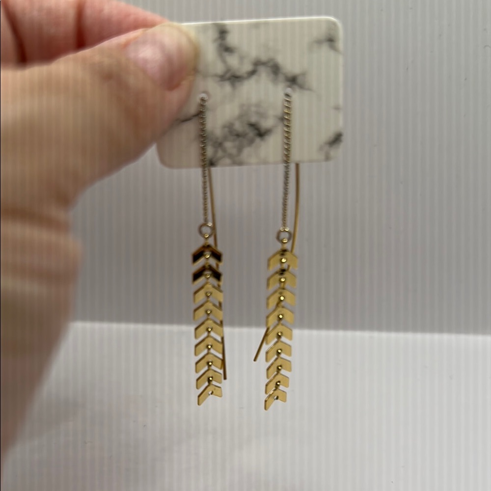 Elegant Gold Tone Chevron Ear Threaders